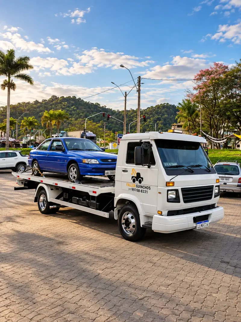 Guincho plataforma da Faller Guinchos com um carro de passeio carregado